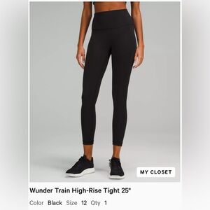 Lululemon Wunder Train Tight Black Size 12, 25”